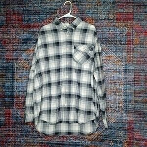 Duluth mens white gray black plaid Iron Mountain oxford button XL 74250 EUC